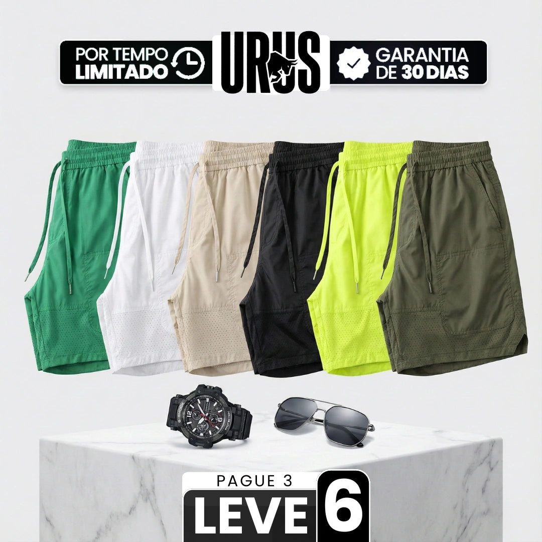 [Leve 6, Pague Só 3!] Bermudas Aero Pro Masculino em Nylon Tecnológico e Mesh Respirável de Ajuste Confortável com Ventilação Otimizada + BRINDES