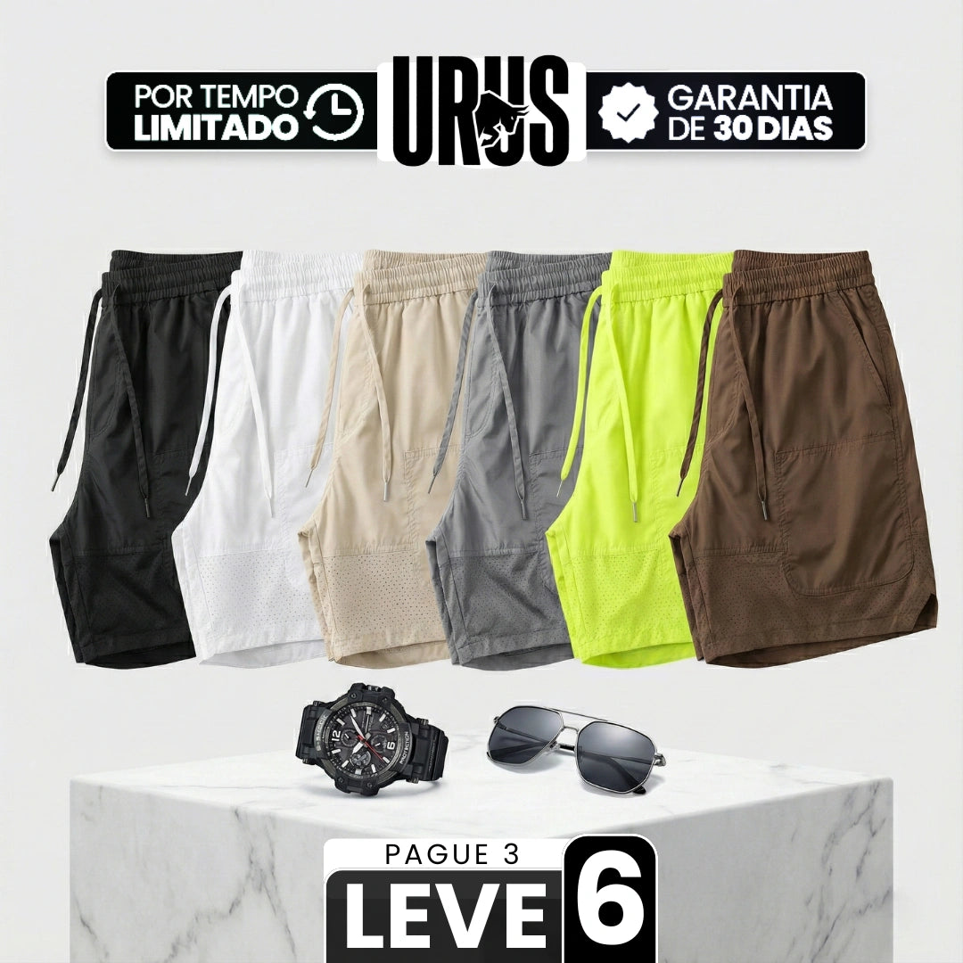 [Leve 6, Pague Só 3!] Bermudas Aero Pro Masculino em Nylon Tecnológico e Mesh Respirável de Ajuste Confortável com Ventilação Otimizada + BRINDES