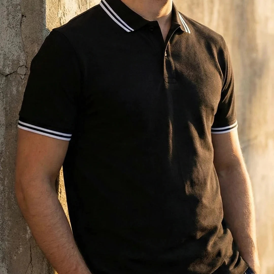 [Leve 9, Pague Só 6!] Polo Magnus Masculina em Algodão Piquet e Elastano de Ajuste Firme com Acabamento em Listras Duplas