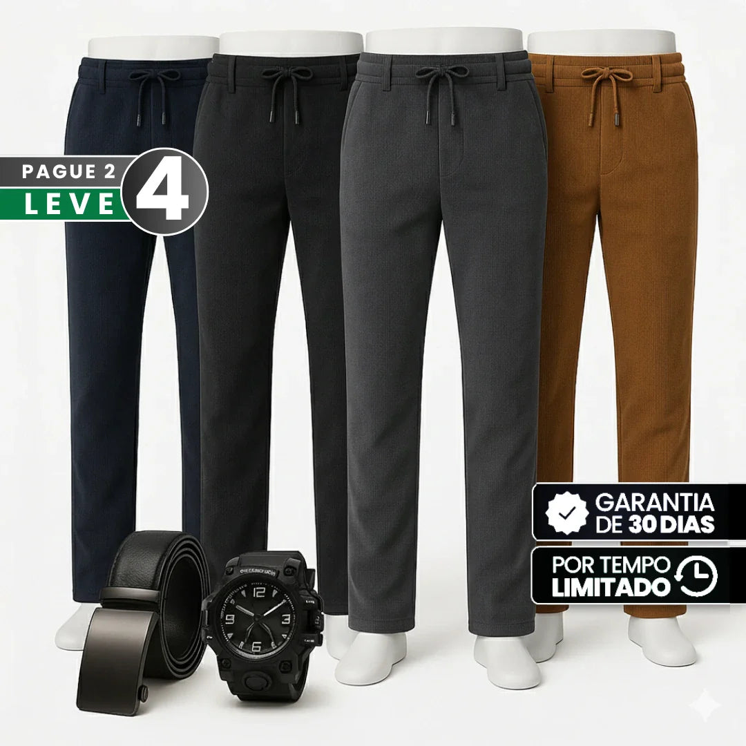 [Leve 4, Pague Só 2] Calça Valeno Masculina Térmica em Poliéster, Elastano e Algodão com Forro Fleece + BRINDES