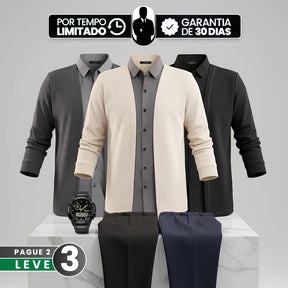[Leve 3, Pague Só 2] Camisa Dallas Masculina Cardigan em Algodão e Poliéster com Gola Camisa e Design 2 em 1 + BRINDES